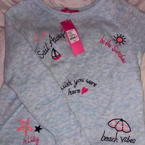 Lilly Pulitzer Light Blue Sweater with Pink and Navy Embroidery